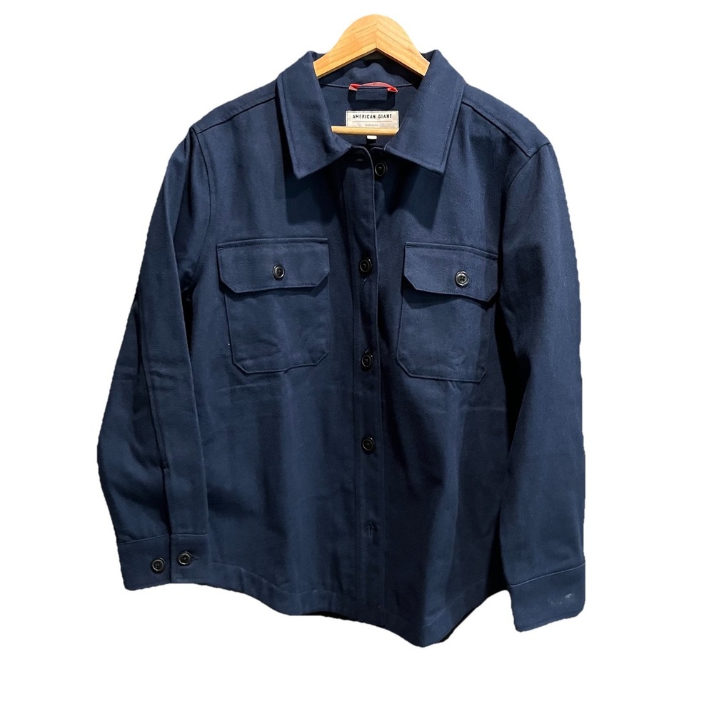American Giant Navy Long Sleeve Canvas Casual Button Down Shirt Jacket Size XL